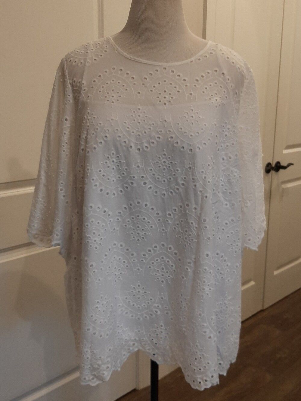 Ellos White Eyelet Embroidered Cotton Blouse Top w/ Cami Plus Size 24